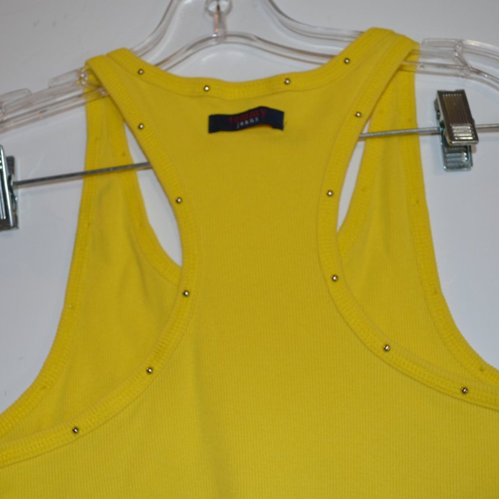 Tommy Jeans Yellow Micro-Corduroy Tank Open Shoulders Strases Neck Sleeveless M - Picture 4 of 8